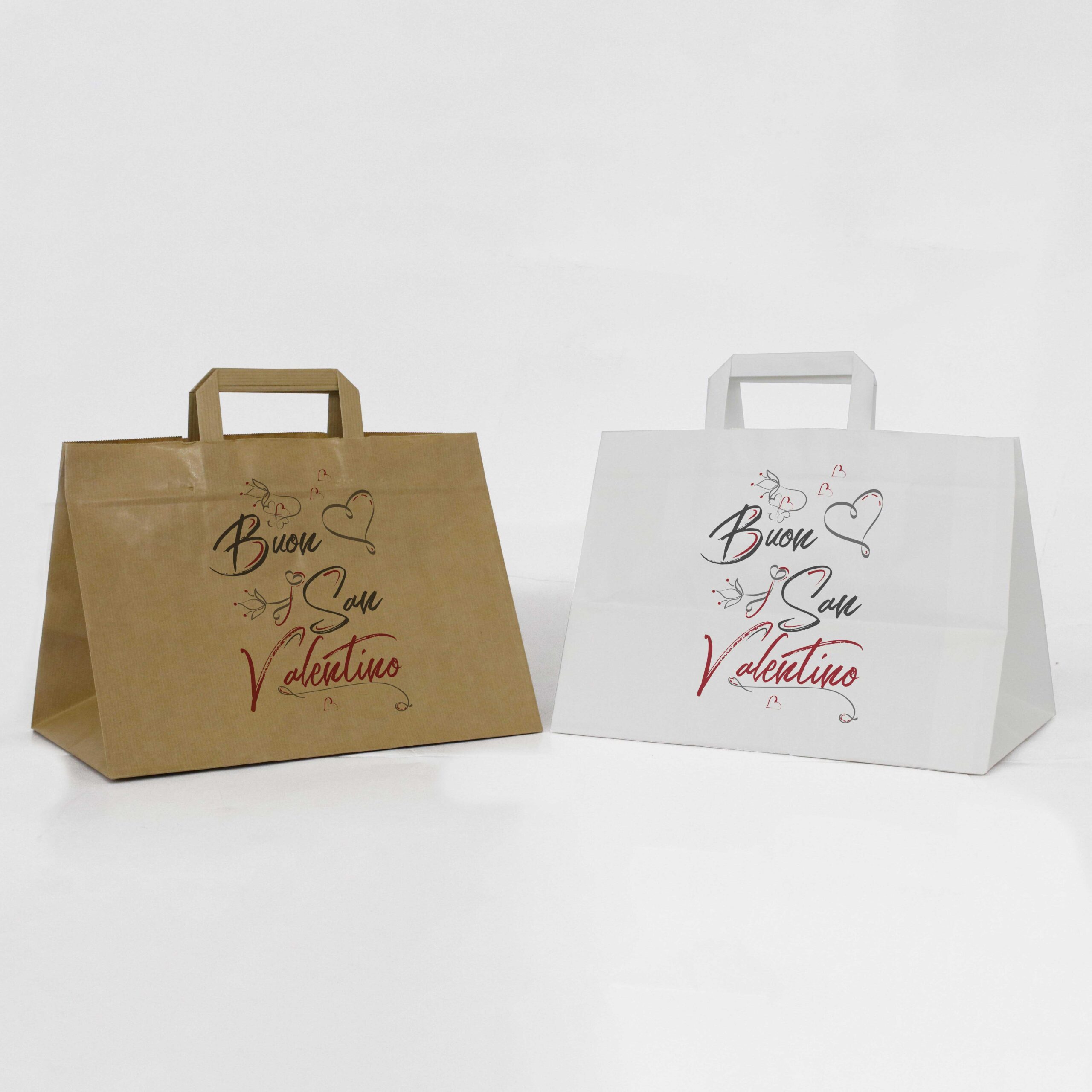 Shopper in carta kraft avana/bianco con manico piattina 32+20x23 cm. San  Valentino - Packaprint